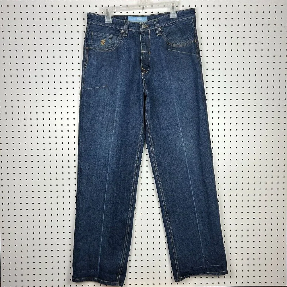 Rocawear Y2K Jeans 34x33 Streetwear Skate Baggy Distressed Blue‎ 90s Hip Hop